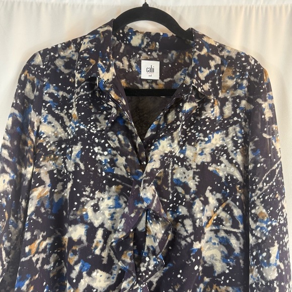 Cabi Starry Night Print Ruffle Button Up Shirt
Size:M Long Sleeve Blouse - Picture 5 of 14